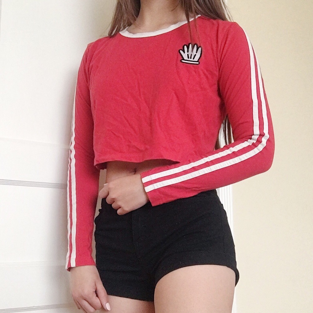 lazy oaf mickey hands cropped long sleeve tee.